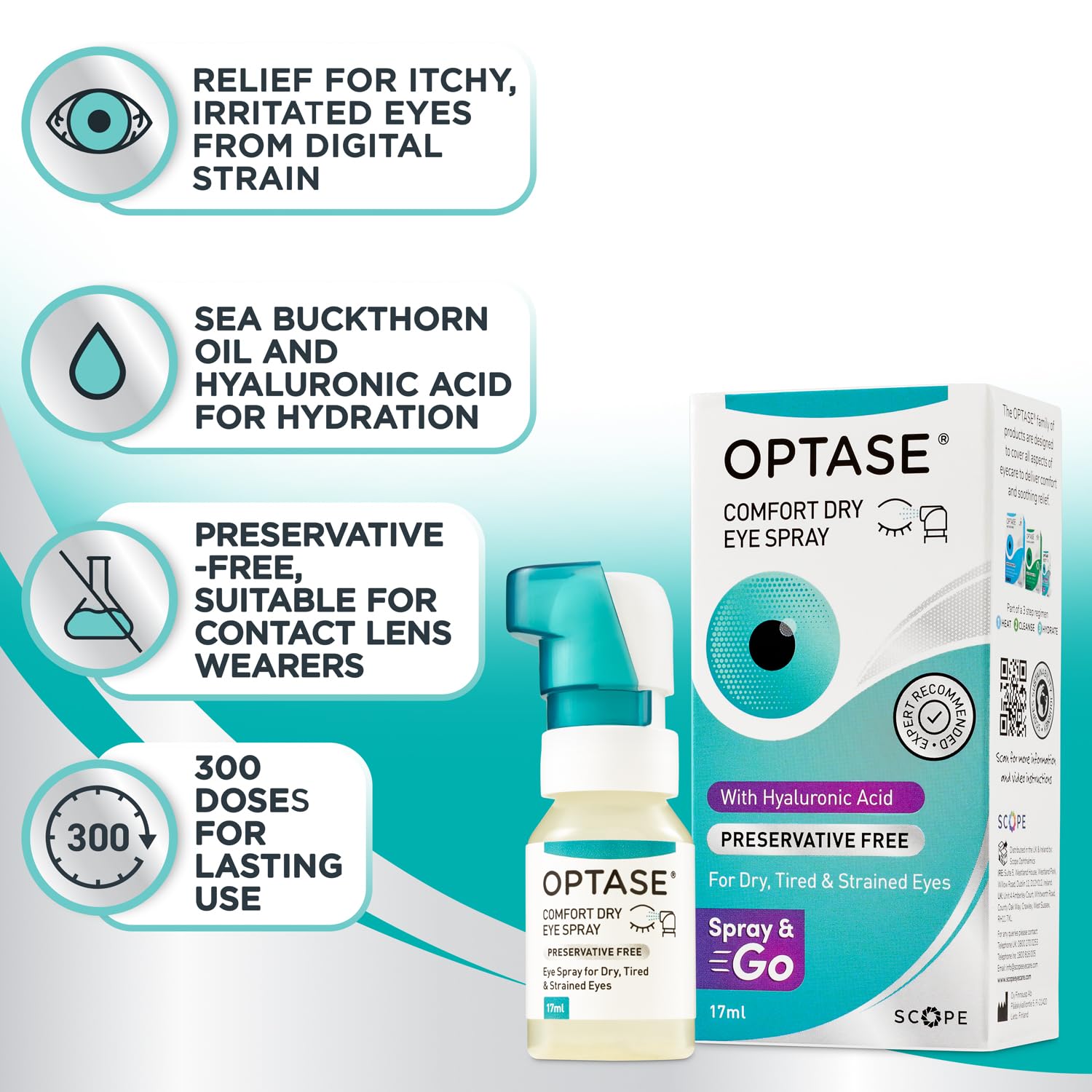 Optase Comfort Dry Eye Spray - Preservative Free Artificial Tears Drops Alternative - Dry Eye Drops in a Convenient Spray - Multi-Use Bottle, Contact Lens Safe - .58 fl oz