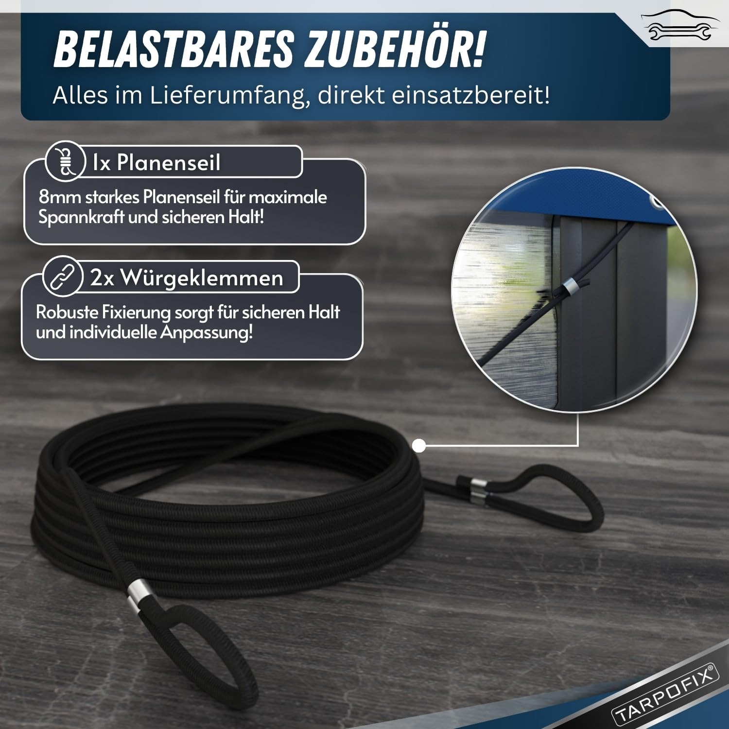 Tarpofix® Anhänger Plane 209x114x65 cm inkl. Planenseil | Anhängerplane Hochplane aus PVC PLANENMATERIAL | Verstärkte Stema Hänger Abdeckplane für 750kg PKW Autoanhänger | Abdeckung Blau