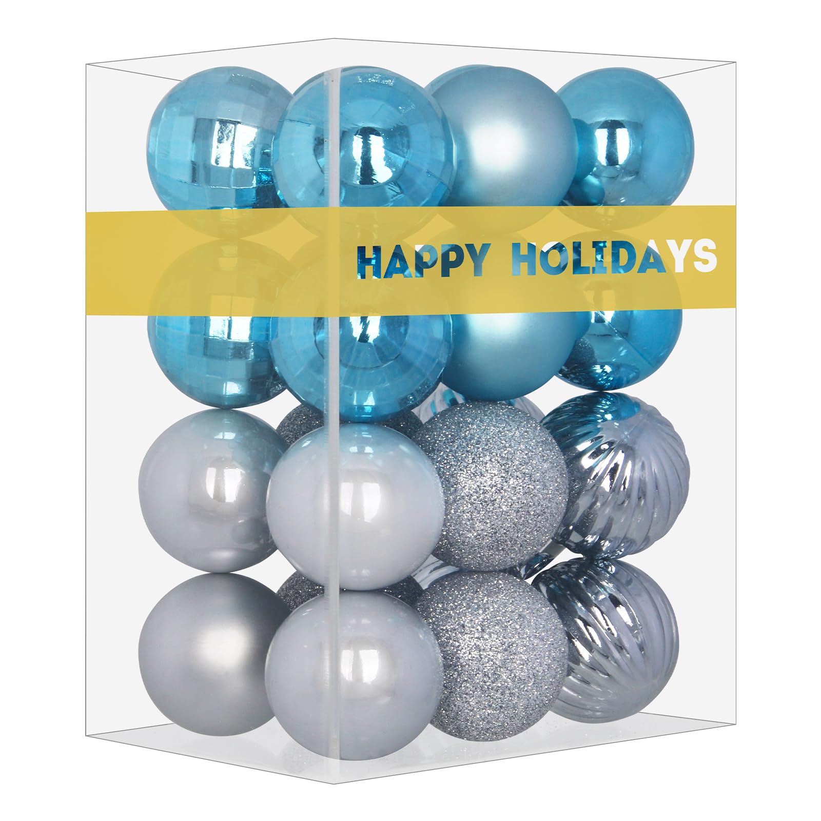 GameXcel Christmas Balls Ornaments for Xmas Tree - Shatterproof Christmas Tree Decorations Large Hanging Ball Sky Blue & Silver 2.5" x 24 Pack