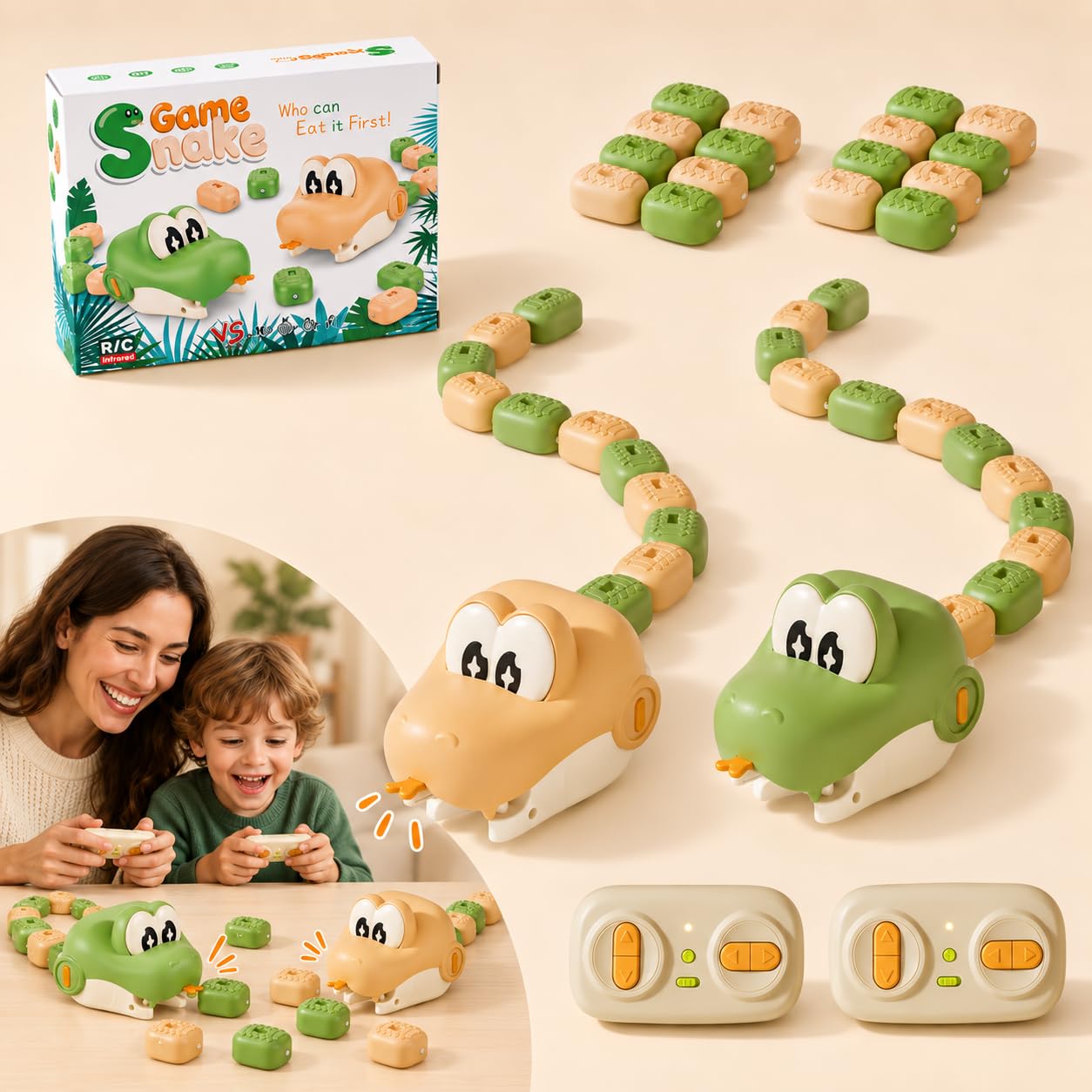 XQLY 2 Pack Greedy Snake Game, Fun Magnetic Remote Control Snake Battles