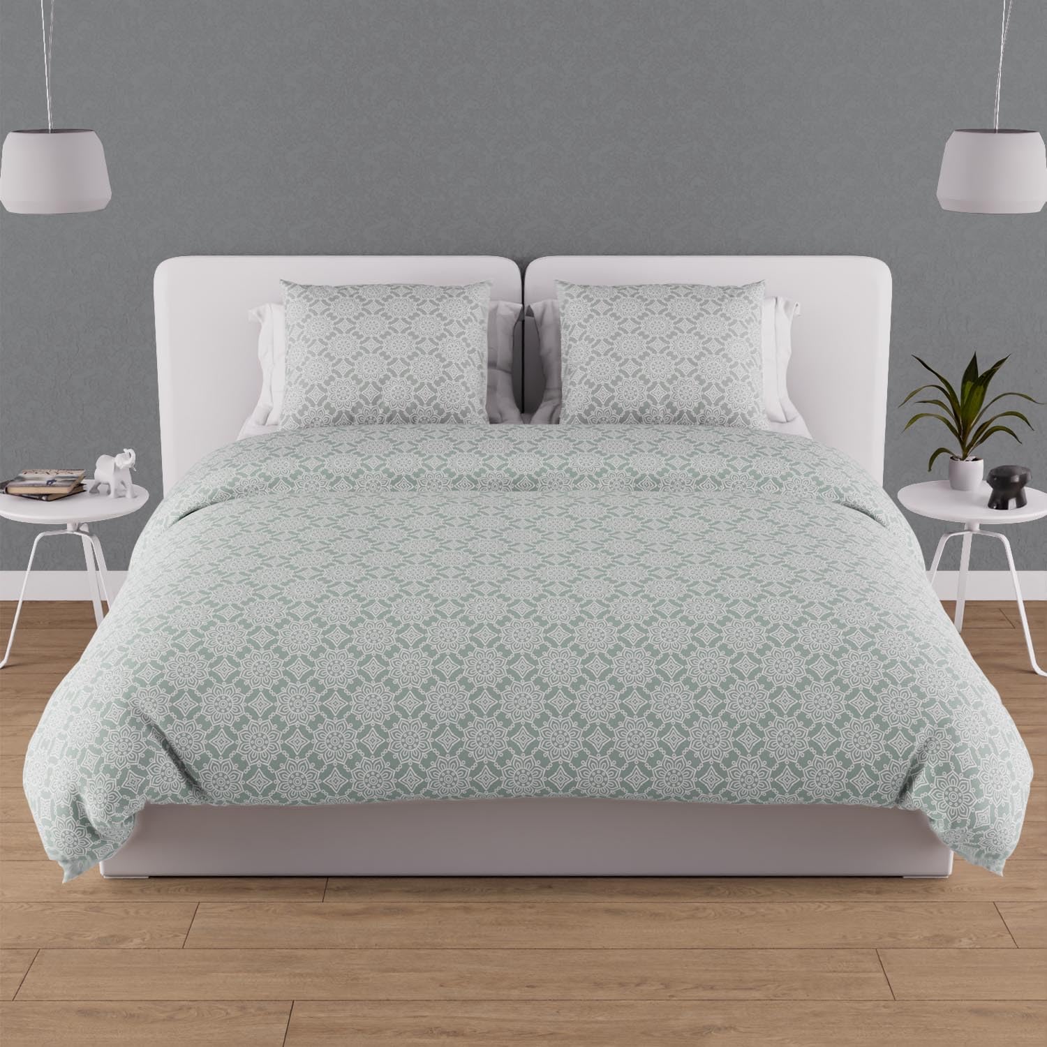Soleil d'ocre, Esmeralda Cotton Duvet Cover Set, 57 Thread Count, 240 x 220 cm, Green