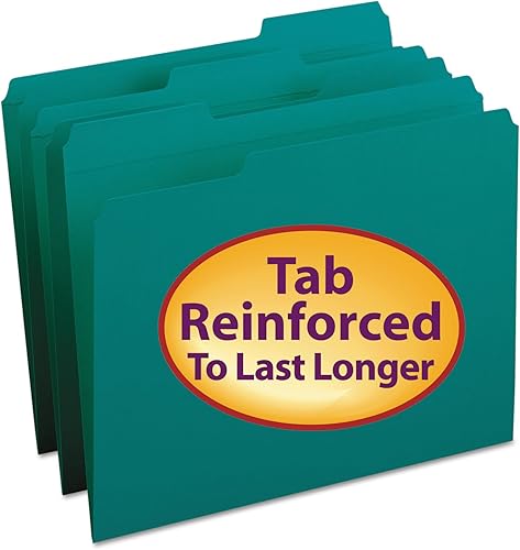 Smead 13134 Carpetas de archivo 13 de corte reforzado con pestaña superior, color verde azulado, 100caja