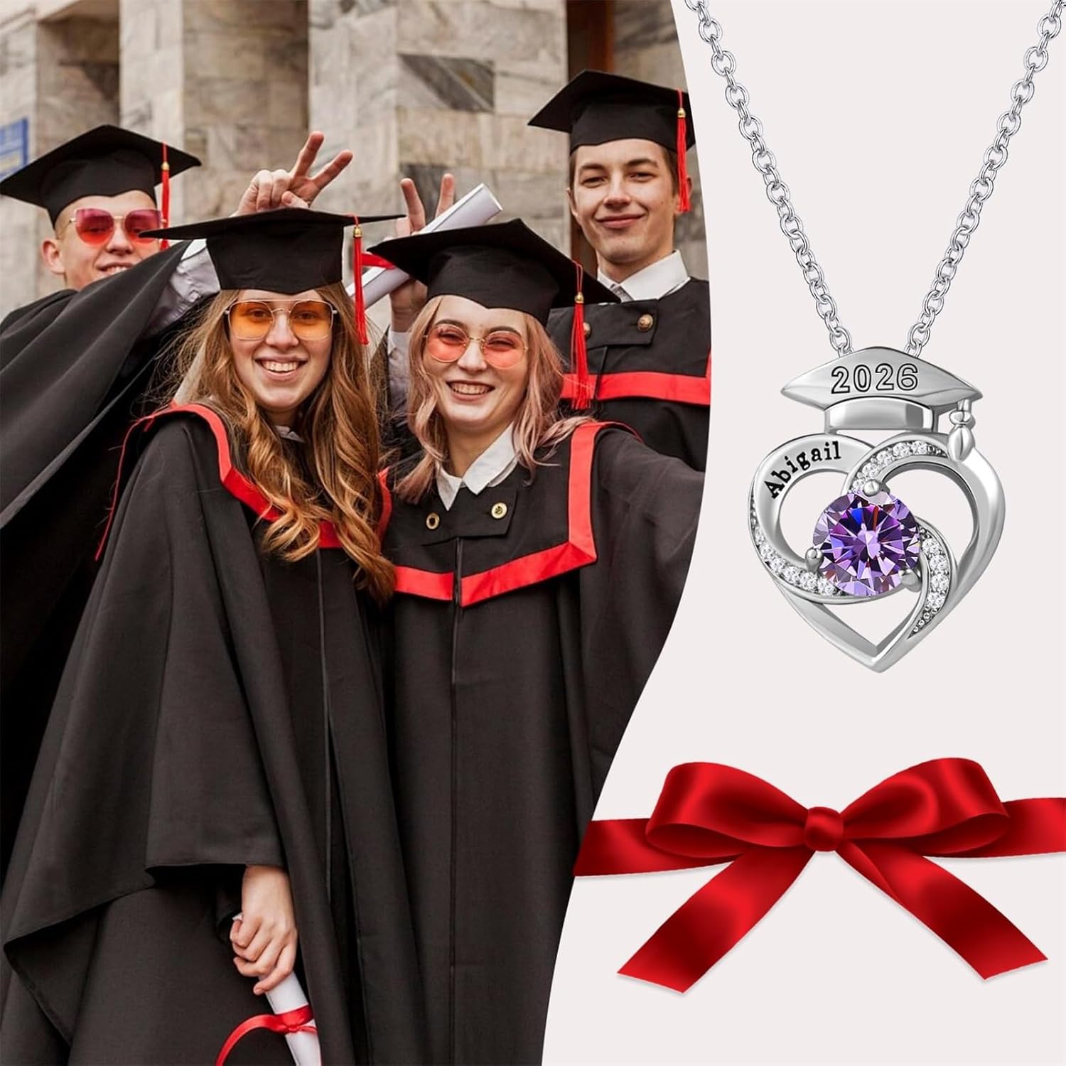 MissNaNa Personalized Graduation Necklace with Birthstone Class of 2026 Graduation Gifts Custom Engraved Name Grad Cap Pendant Jewelry for College Graduate Daughter Son Women Men