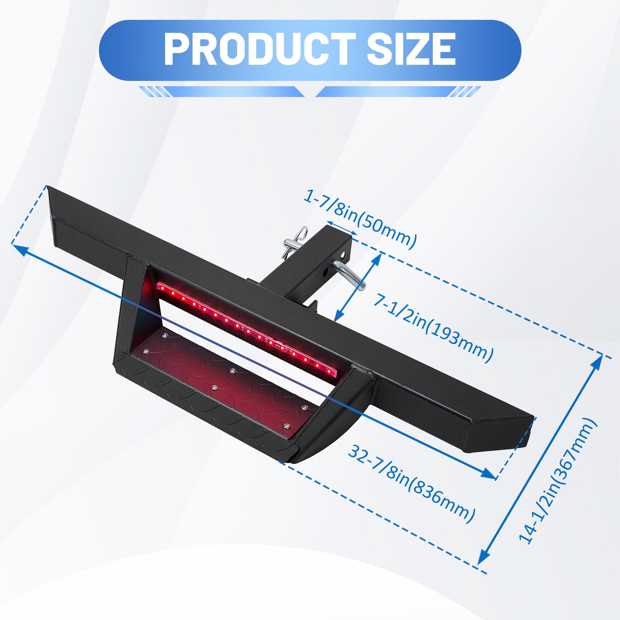 ECOTRIC Universal Drop Hitch Step w/LED Brake Light for 2