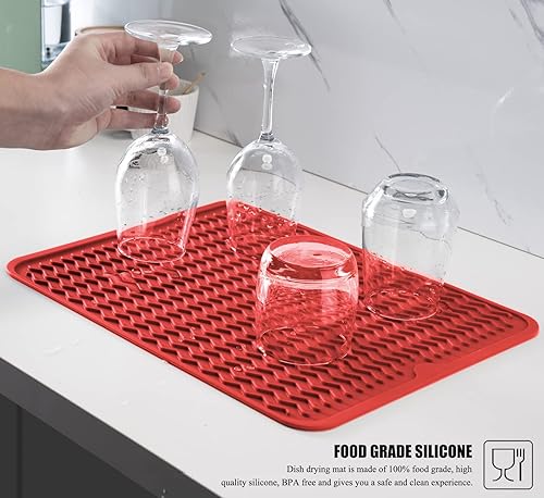 Miniatura 5 de Tapete de silicona para secar platos, antideslizante, fácil de limpiar, tapete escurridor de platos grande resistente al calor para encimera de