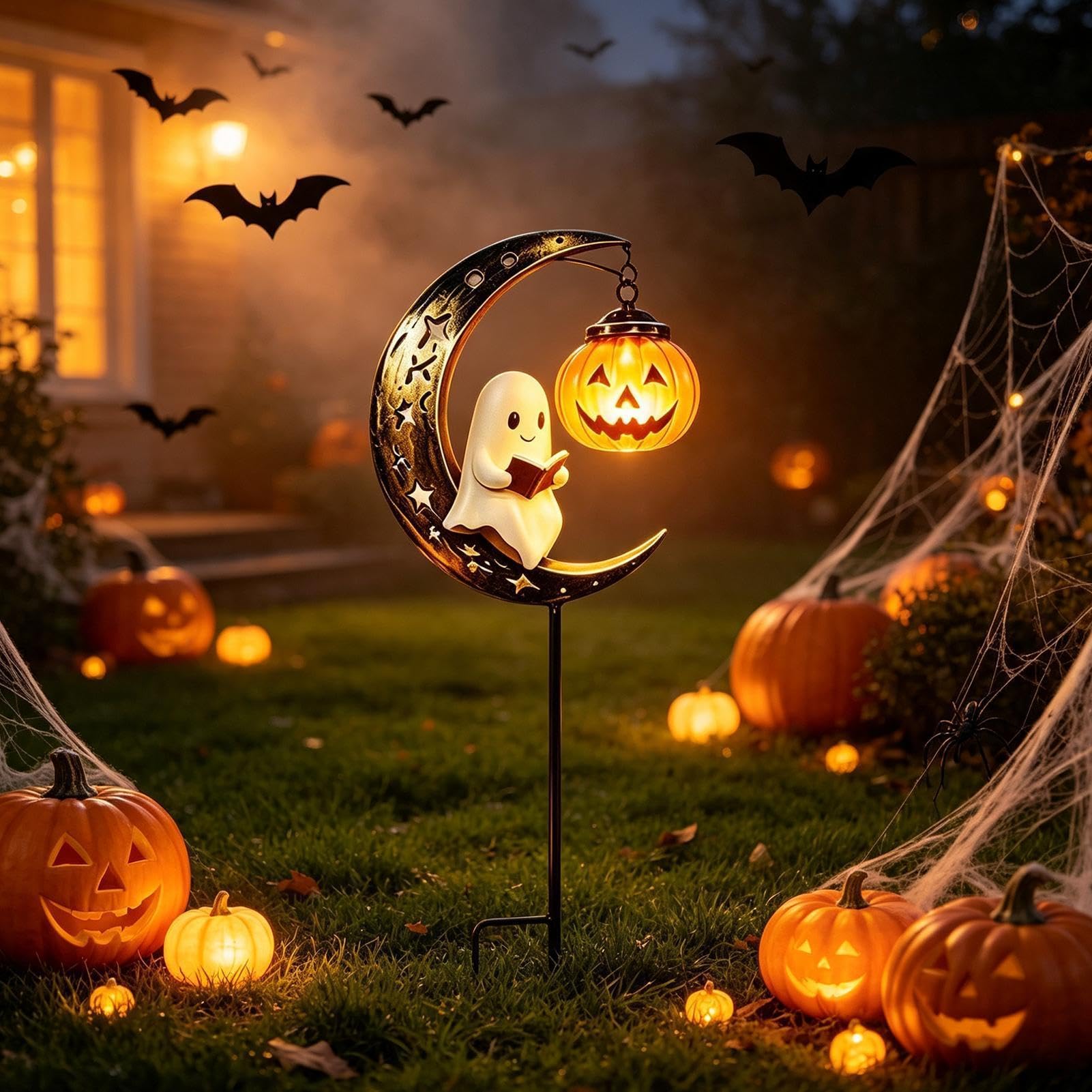Halloween Lampy Solarne Na Palik Zewnętrzne Wodoodporny Palik Z Duchem | Lampy Solarne Figurki Dyni Zewnętrzne Ogród Ganek Chodnik Zewnątrz Trawnik Dziedziniec Ziemia