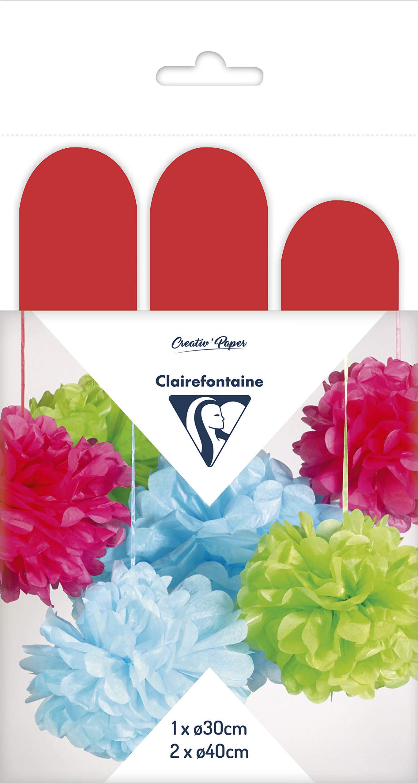 Clairefontaine 395406C Set of 3 Red Silk Pompons to Hang 1x 30cm Diameter 2x 40cm Diameter Decoration Weddings Birthdays Baby showers Parties Creative DIY