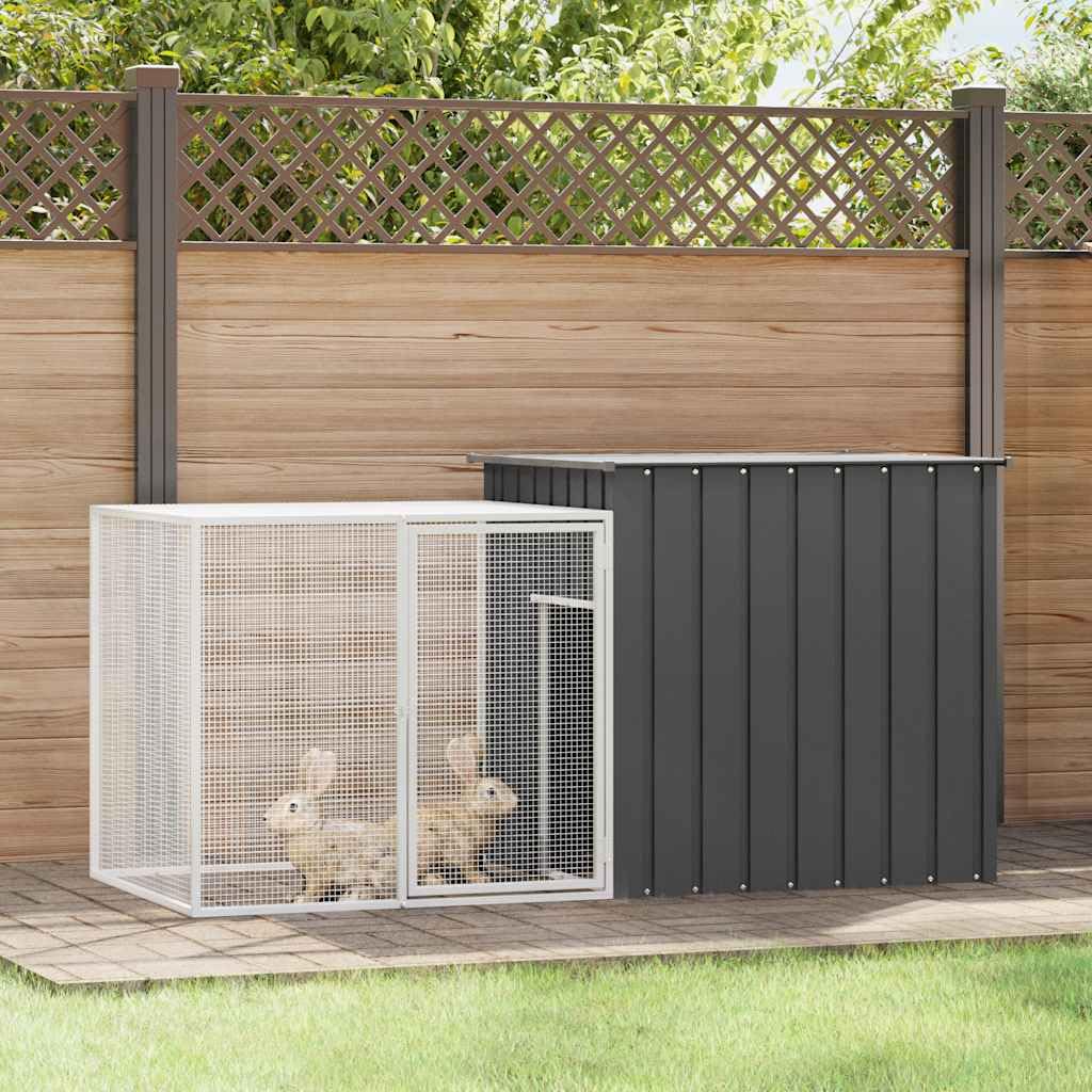Kaninchenkäfig Anthrazit aus verzinktem Stahl 200x91x100 cm mit Flügeltür und Belüftung, vielseitiger Hasenstall für Freilauf und Schutz von Zwergkaninchen, Nagerheim für Indoor und Outdoor