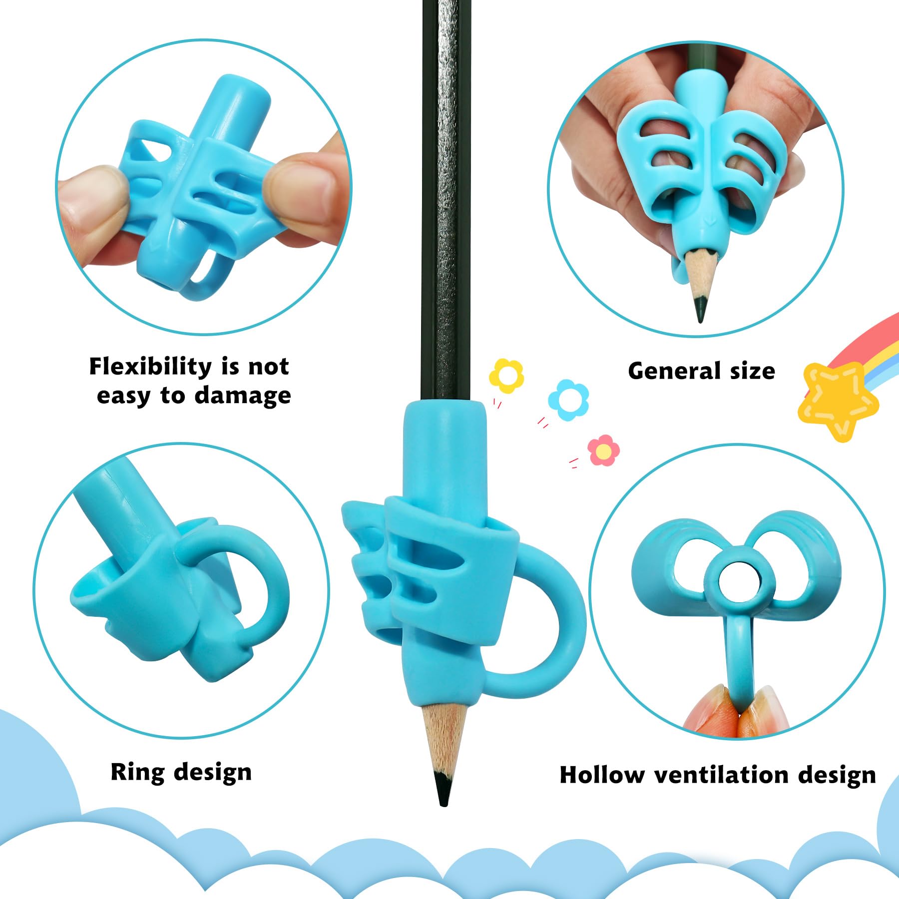 KIGEAPUEL 20 Pcs Pencil Grips for Kids Handwriting Pencil Holders Grippers Writing Posture Correction Tools for Toddlers Special Needs Silicone Pencil Supplies for Kindergarten Preschoolers - Image 3