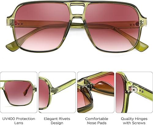 Miniatura 6 de FEISEDY Gafas de sol de aviador cuadradas retro para mujeres y hombres, de los años 70, estilo vintage, marco de plástico, gafas de sol B4158