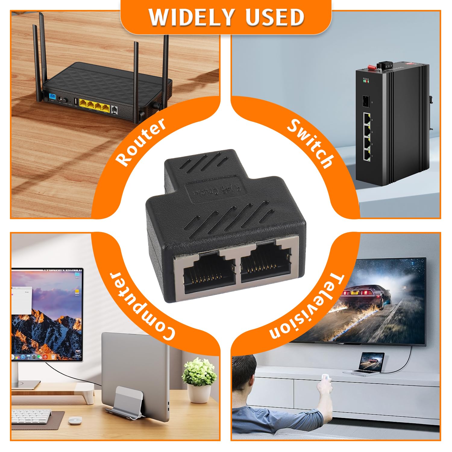 RJ45 Connettori Splitter Ethernet, Adattatore da 1 a 2 Connettore per Ethernet Cat5 Cat5e Cat6 Cat7 Cavo(2 Pezzi)