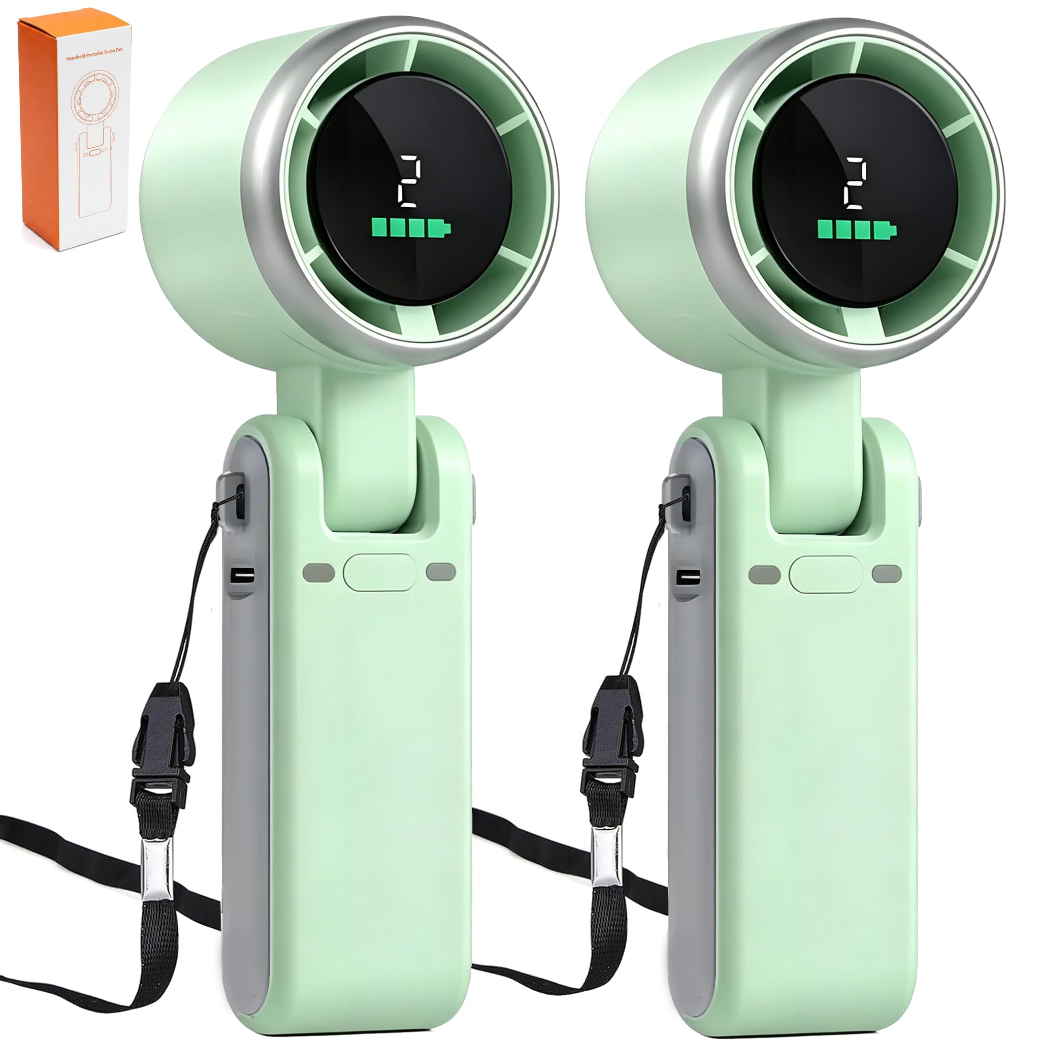 2 Pack Portable Handheld Turbo Fan, 3-in-1 4000mAh Rechargeable Hand Fan