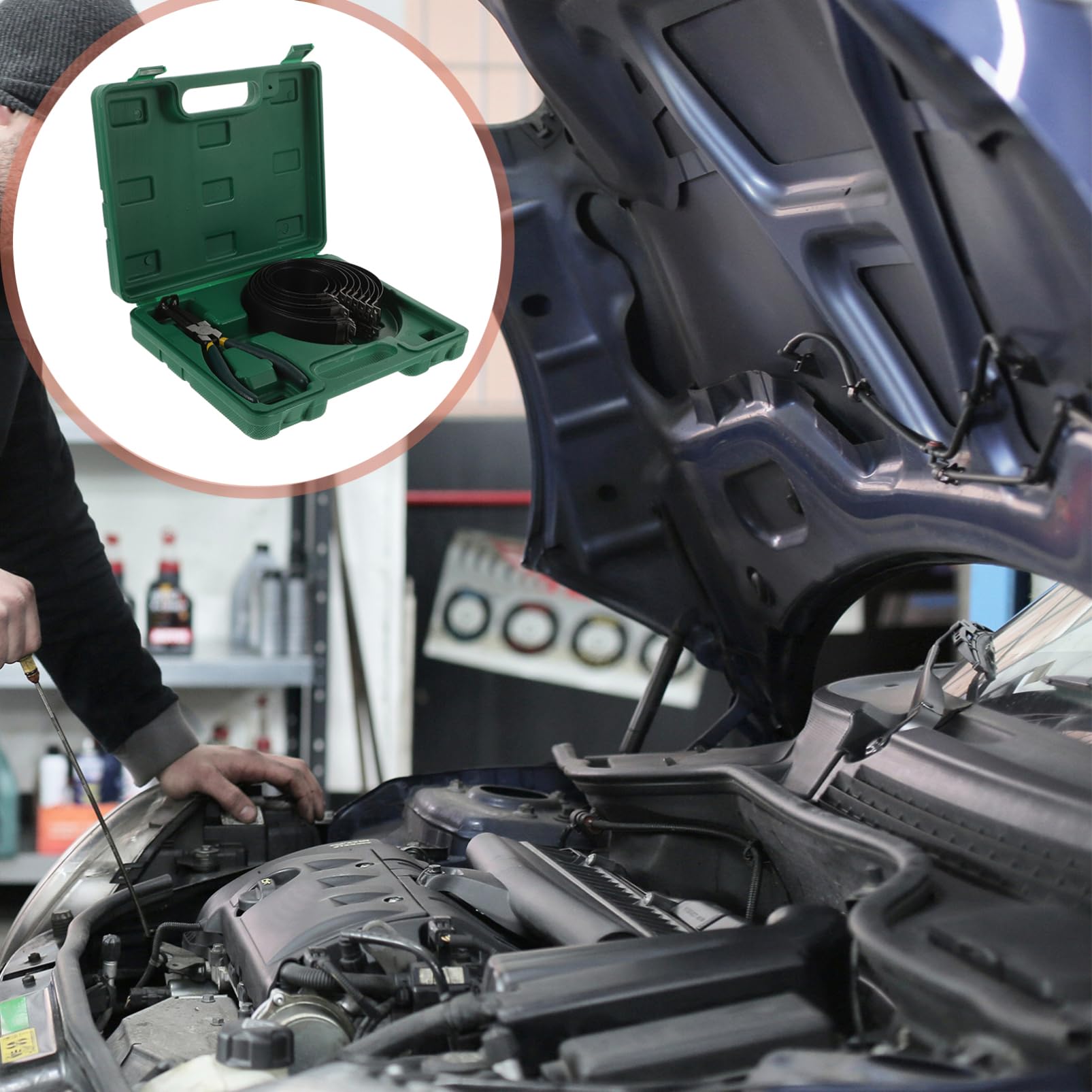 Kit di Strumenti per Compressione Fasce Elastiche Auto Attrezzi Installazione Pistoni Motore Pinze Manuale Resistente Vari Dimensioni Applicazioni Fai da Te Meccanico