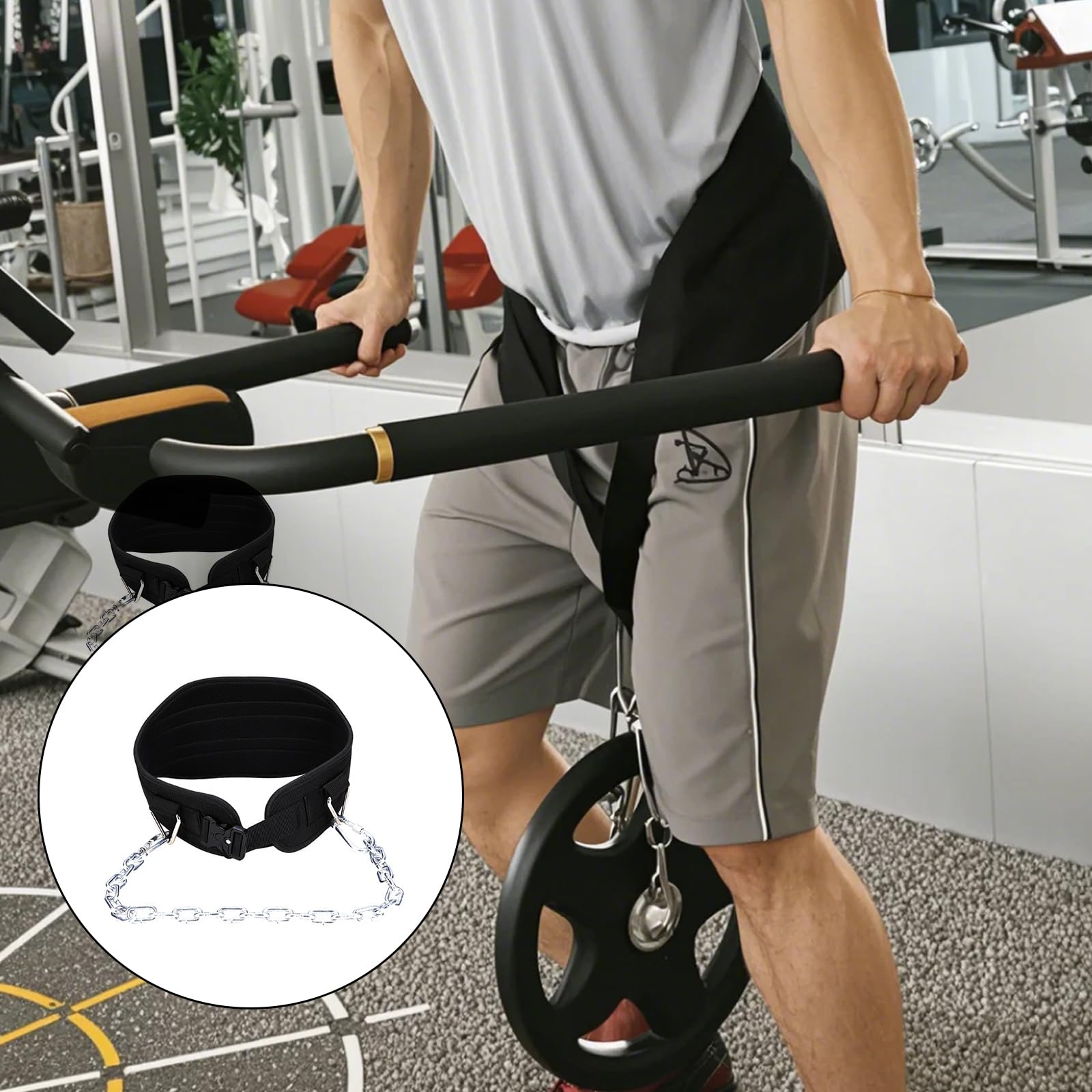 Pasek do zanurzania z ergonomiczną wyściółką i stalowym łańcuchem do podciągania ciężarów i przysiadu do zanurzania w podnoszeniu ciężarów