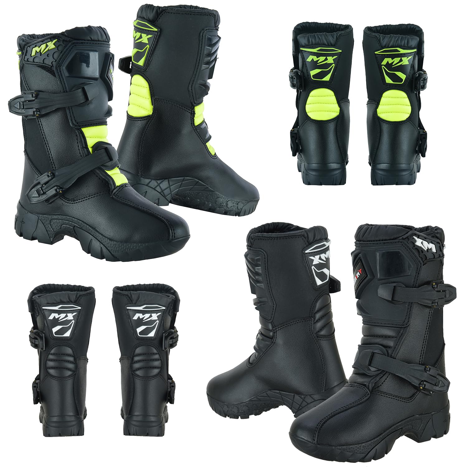 PROFIRST Motorcycle kids boots Motorbike Waterproof shoes Motorcross Dirt Blike Riding Biker Boots for kids (Green, US Footwear Size System, Big Kid, Men, Numeric, Medium, 3)
