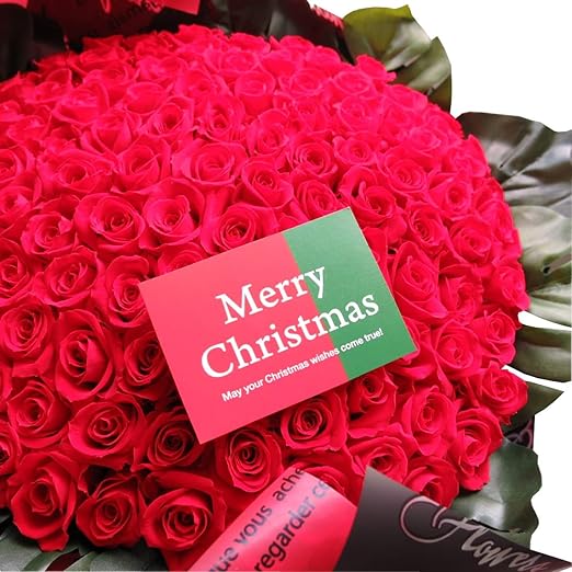 Amazon クリスマスプレゼント 花束 赤バラ 100本 フラワーギフト 枯れない プリザーブドフラワー使用 クリスマスプレゼント に のフラワーギフ 花束 オンライン通販