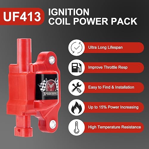 Miniatura 4 de SPARKWHIZ Juego de 8 bobinas de encendido cuadradas UF413 y juego de bujías y cables de platino, repuesto para UF413 D510C 5C1554, compatible con