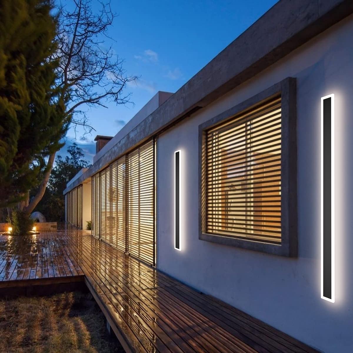 Klighten LED Aplique Pared Exterior Largo, 120CM/35W Negro Aplique Interior, Impermeables IP54 Acero inoxidable Acrílico Moderna Lámpara de Pared, para Balcón Patio Dormitorio, Blanco Natural 4500K