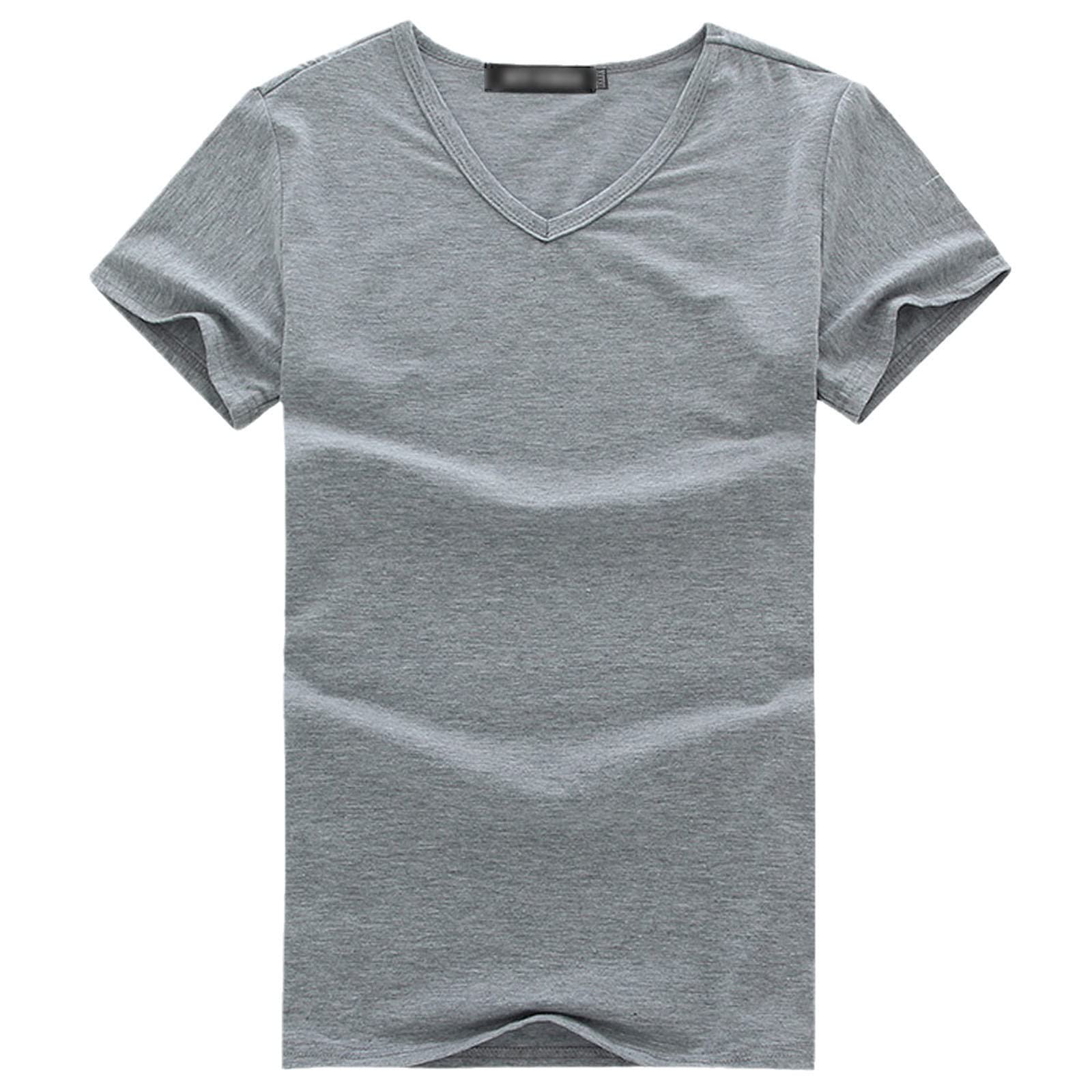 Maglietta estiva da uomo, a maniche corte, in cotone, con risvolto, V Grigio Chiaro, XL