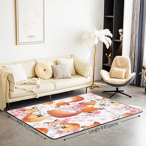 Miniatura 2 de JejeloiU Linda Alfombra de Zorro 5x7, Alfombra de Animales de Dibujos Animados, Alfombras para Sala de Estar, Dormitorio, Alfombra Decorativa