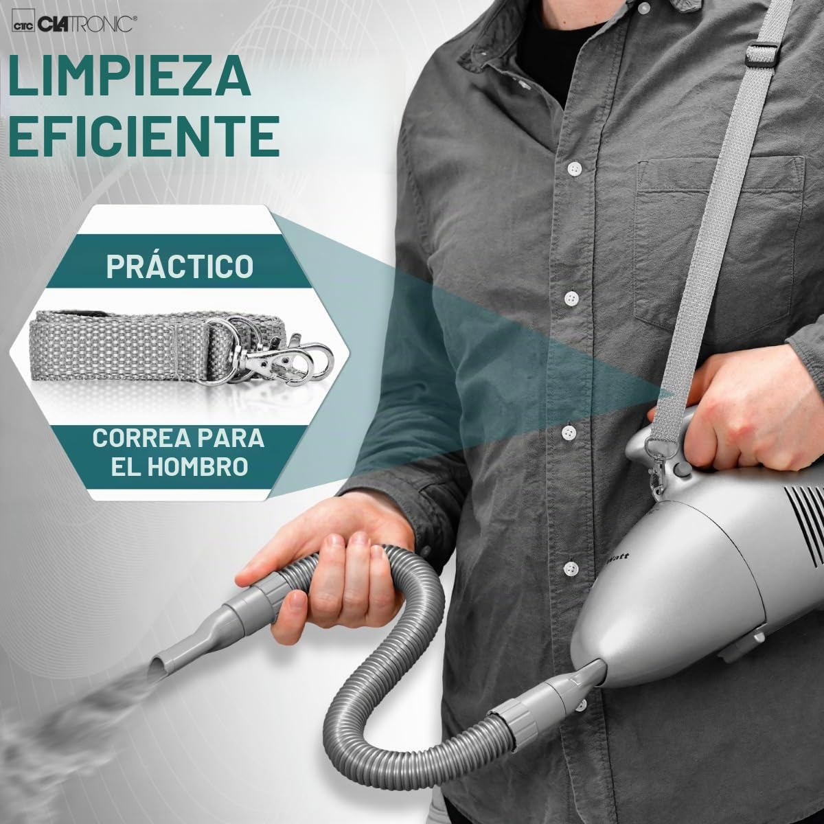Clatronic HS 2631 Aspirador de Mano, Tamaño Compacto, 700 W, 0.8 Litros, 36 Decibelios, de Plástico, Plateado