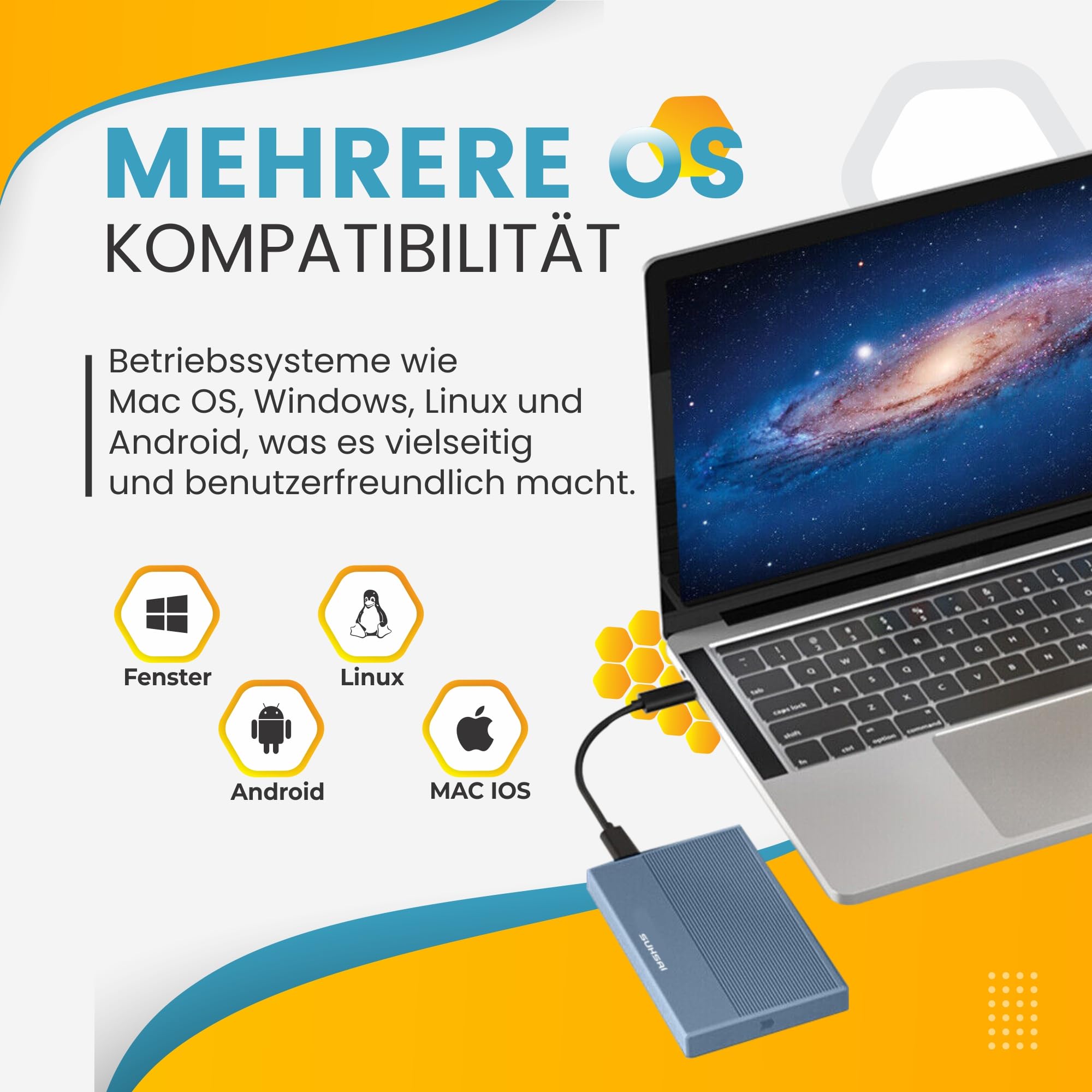 SUHSAI Externe Festplatte, 120 GB, Externe Festplatte, Backup-Laufwerk, USB 3.0, Hochgeschwindigkeits-Datenübertragungsfestplatte, kompatibel mit Mac, Laptop, Desktop-Spielekonsole - blau - 4