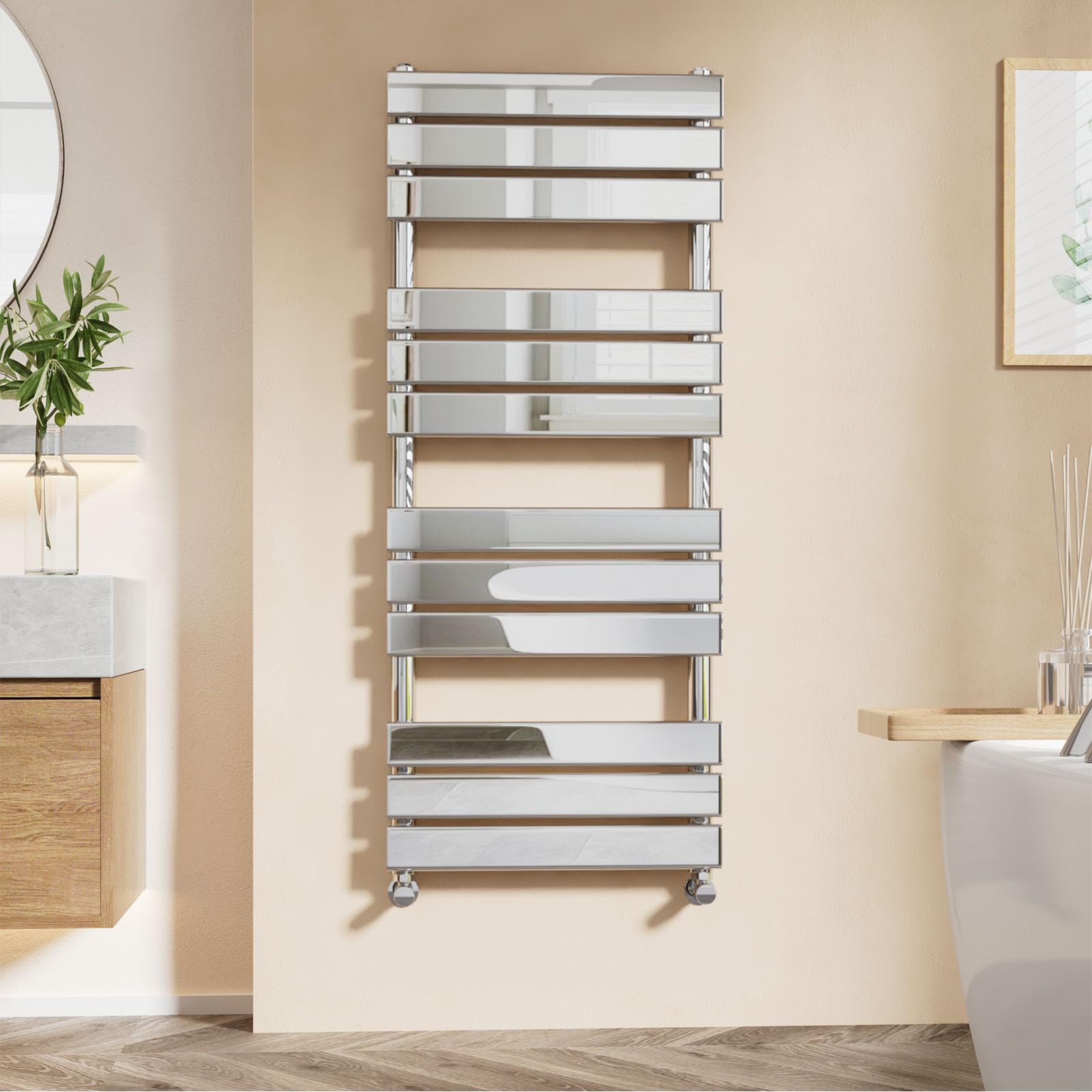 EMKE Chrome Towel Radiator - Flat Panel Heated Rail for Bathroom, Versatile Wall/Floor Mounted, 1200 x 500 mm — image 1