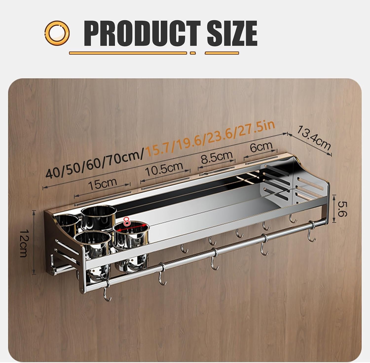 Portacoltelli E Portaspezie Da Parete In Acciaio Inox 304, Organizer Multifunzione Per Utensili Da Cucina, Con Ganci, Facile Da Montare, Per La Cucina Di Casa. 70cm