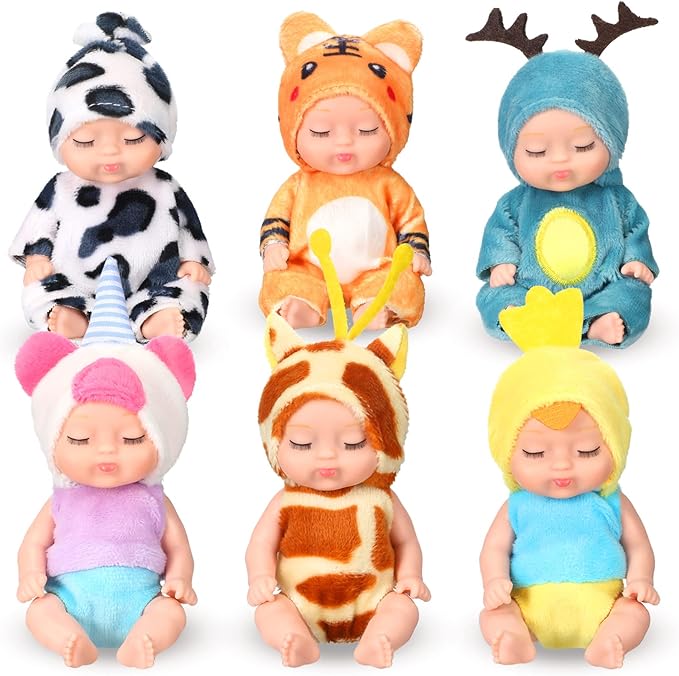 Leitee 6 Pcs 4 Inch Mini Baby Dolls, Mini Reborn Baby Dolls