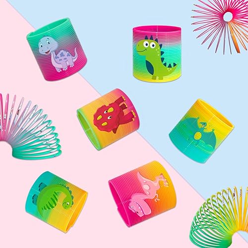 Miniatura 5 de Dinosaurio primavera arco iris recuerdos de fiesta, 36 piezas de dinosaurio mini juguete de resorte helicoidal de plástico, bobina de estrés de