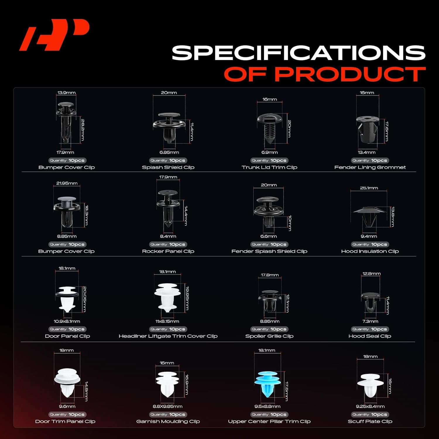 A-Premium 25 Sizes 46.08oz Bumper Fender Hood Retainer Clips Kit Compatible with Toyota Sienna 2011-2020 Door Trim Lining Splash Car 250PCS Plastic Rivets Fasteners Push Retainer Kit, w/Removal Tool