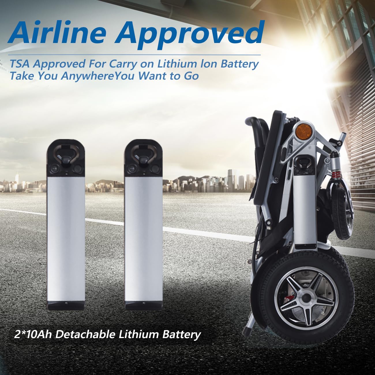 Silla de Ruedas eléctrica Ligera para Adultos, Plegable, motorizada, con autonomía de 30 km, soporta hasta 150 kg, portátil y alimentada por batería de Litio.