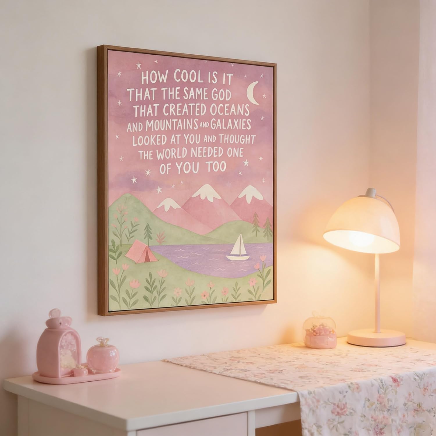 Paivovi Framed Same God Creation Inspirational Christian Bible Canvas Art,Mountain Nursery Decor,Pink Set of Christian Girl Bedroom Dorm for Girly Adoption Gift 12x16in image 2