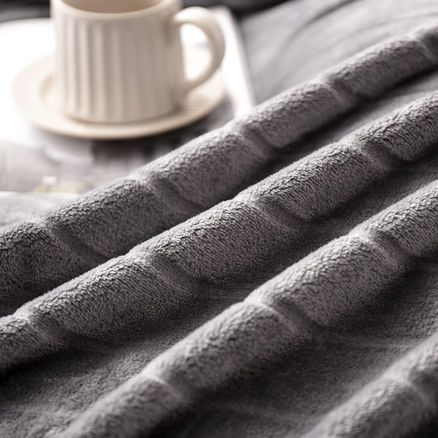 Bertte Decorative Stripe Lightweight Fleece Cozy Sofa Bed Seasons Throw 330 GSM Soft Plush Fuzzy Warm Fluffy Blanket, 50"x 60", Dark Grey : Everything Else
