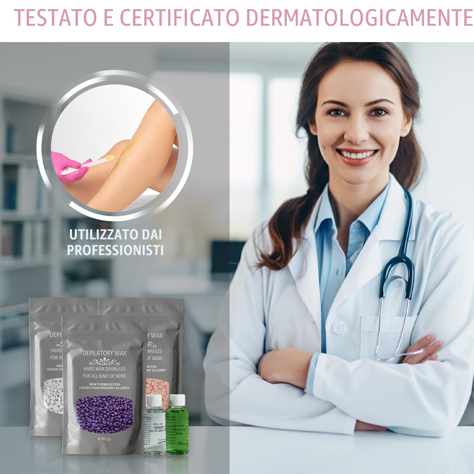 Kit per ceretta, vaso di cera per depilazione, kit scaldacera per ceretta professionale, 5 confezioni di perline di cera e 20 applicatori, macchina per ceretta indolore per ceretta su tutto il corpo