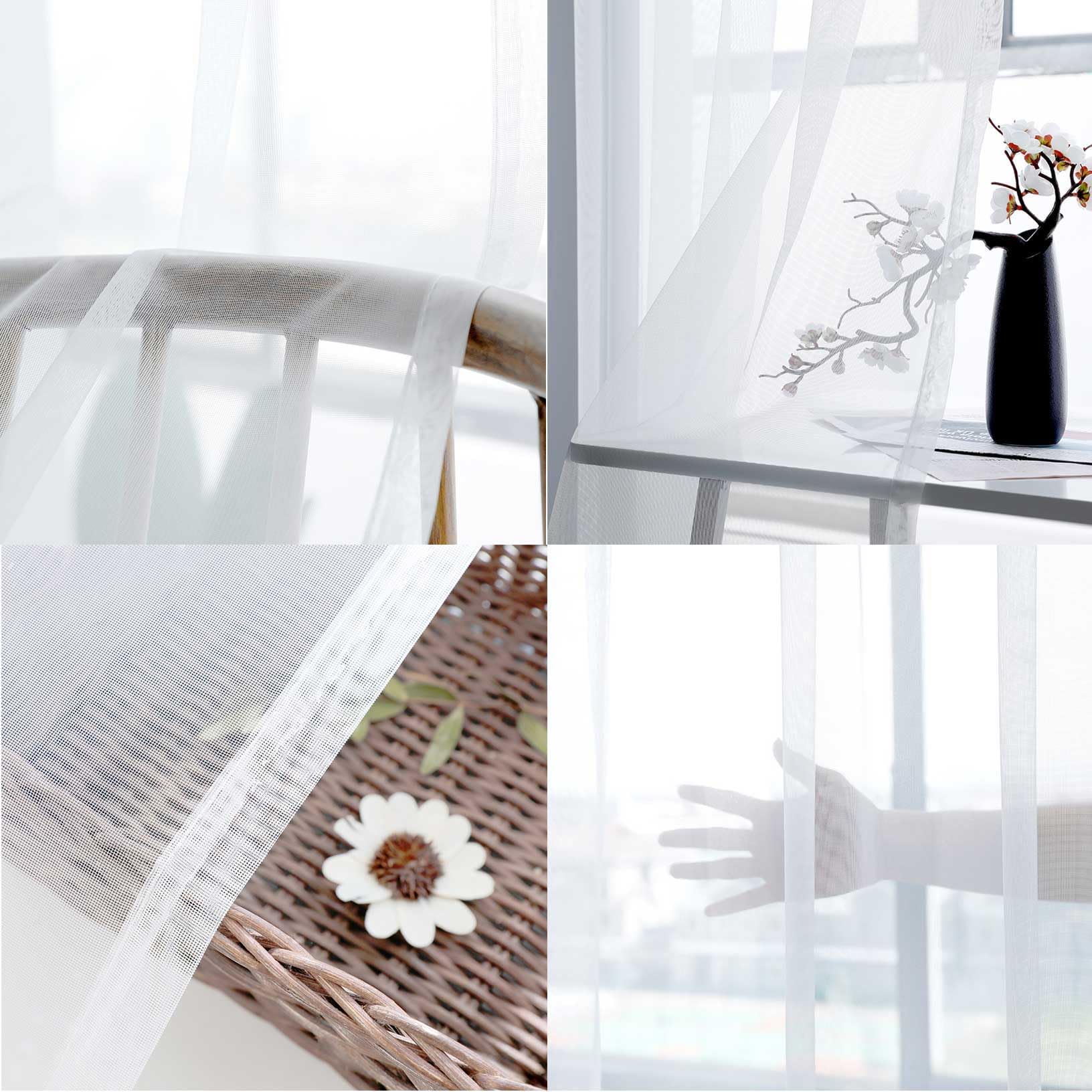 Cortinas Salon 210 x 190 cm con Manguito de Varilla, Translucido Visillos Salón con Manguito de Varilla, Translucido para Cocina Salon Ventanas Habitacion, Blanco