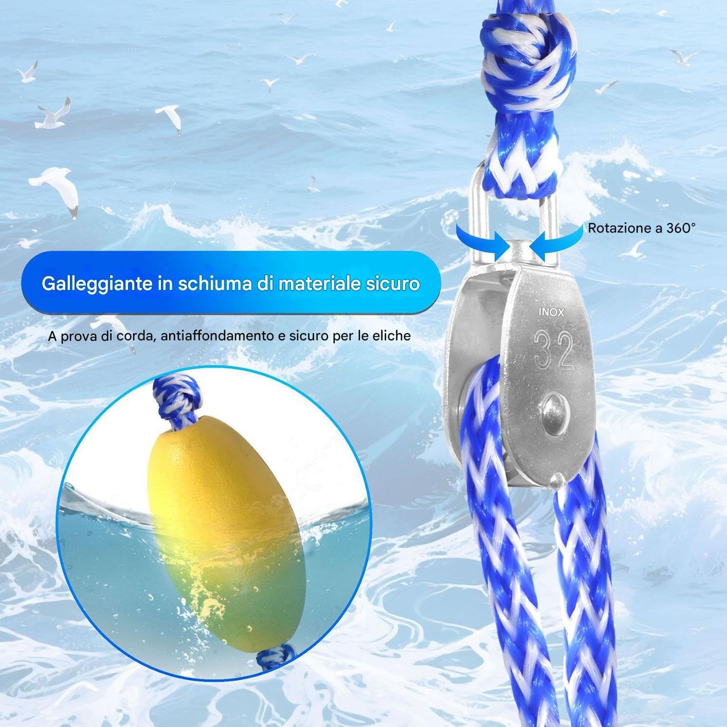 Corda Da Traino Tubolare Per Di Sicurezza Kayak Resistente 4,88 M | Corda Da Traino Sci Nautico Rimorchio Varo Attracco Mare Fiume Ormeggio Sport Acquatici Sci Pesca Surf Vela Gare