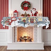 Vista 2 de Bufanda de chimenea de muñeco de nieve de Navidad, diseño de árboles de Navidad de invierno, copos de nieve, alce, chimenea, estante superior