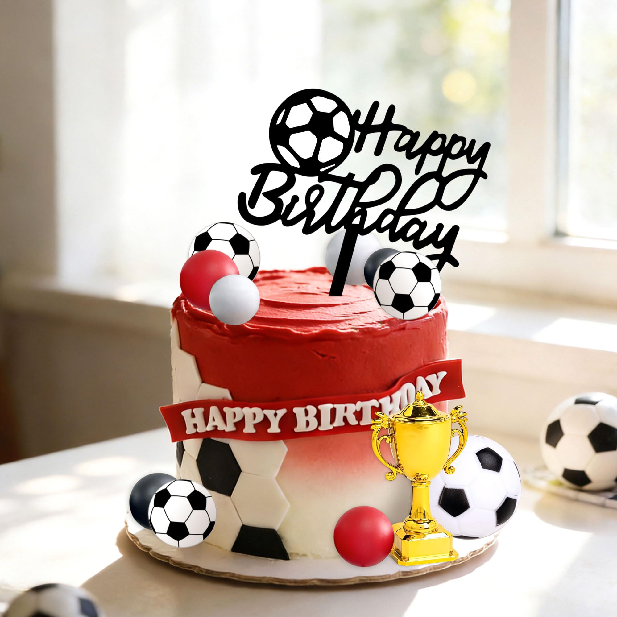 Soccer Cake Topper Soccer Ball Player Cake Decorations Football Birthday Cake Decoration for Men Soccer Sport Theme Birthday Party Supplies - Image 4