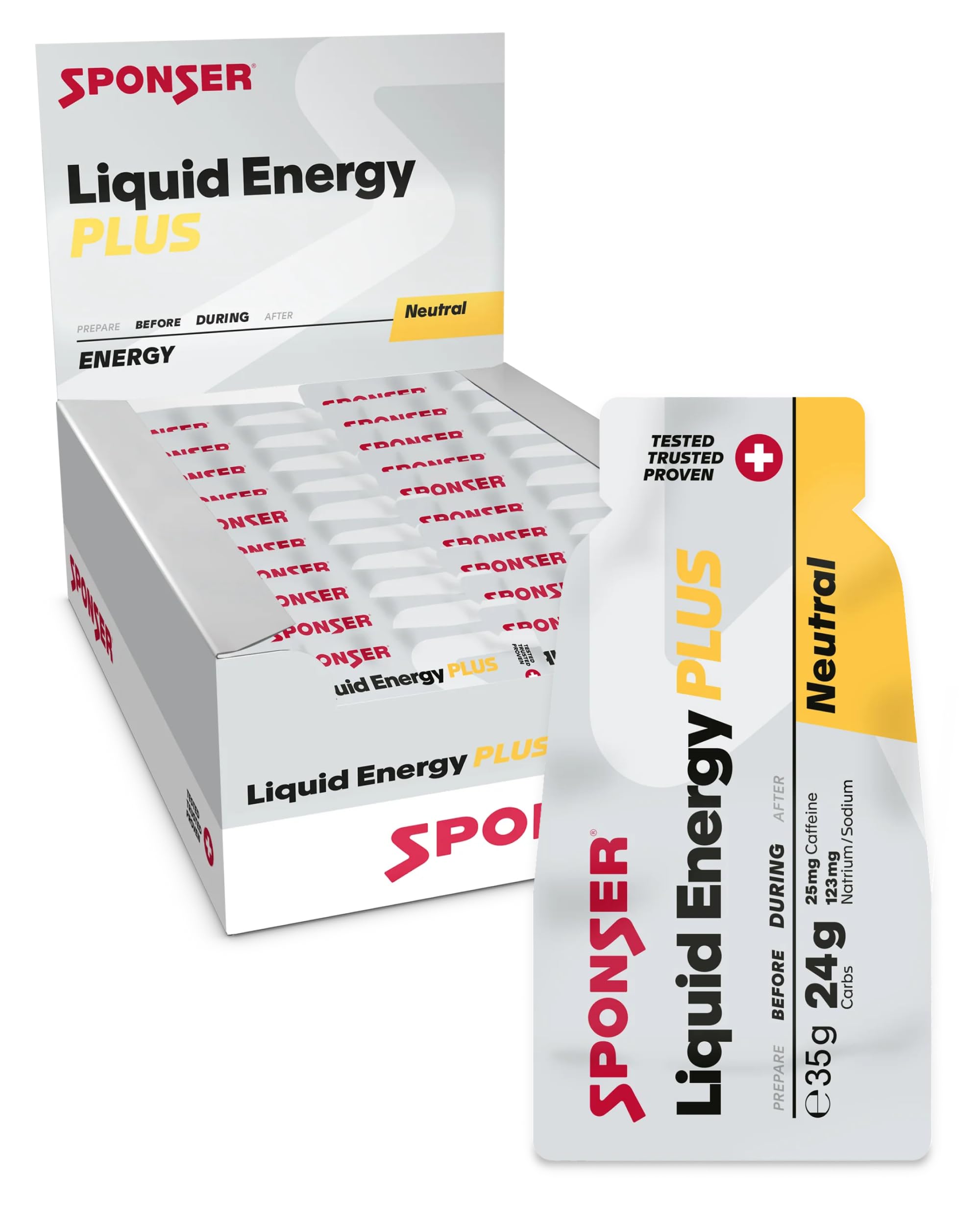 SPONSER Liquid Energy Plus - Kohlenhydrat-Gel mit Koffein - Neutral