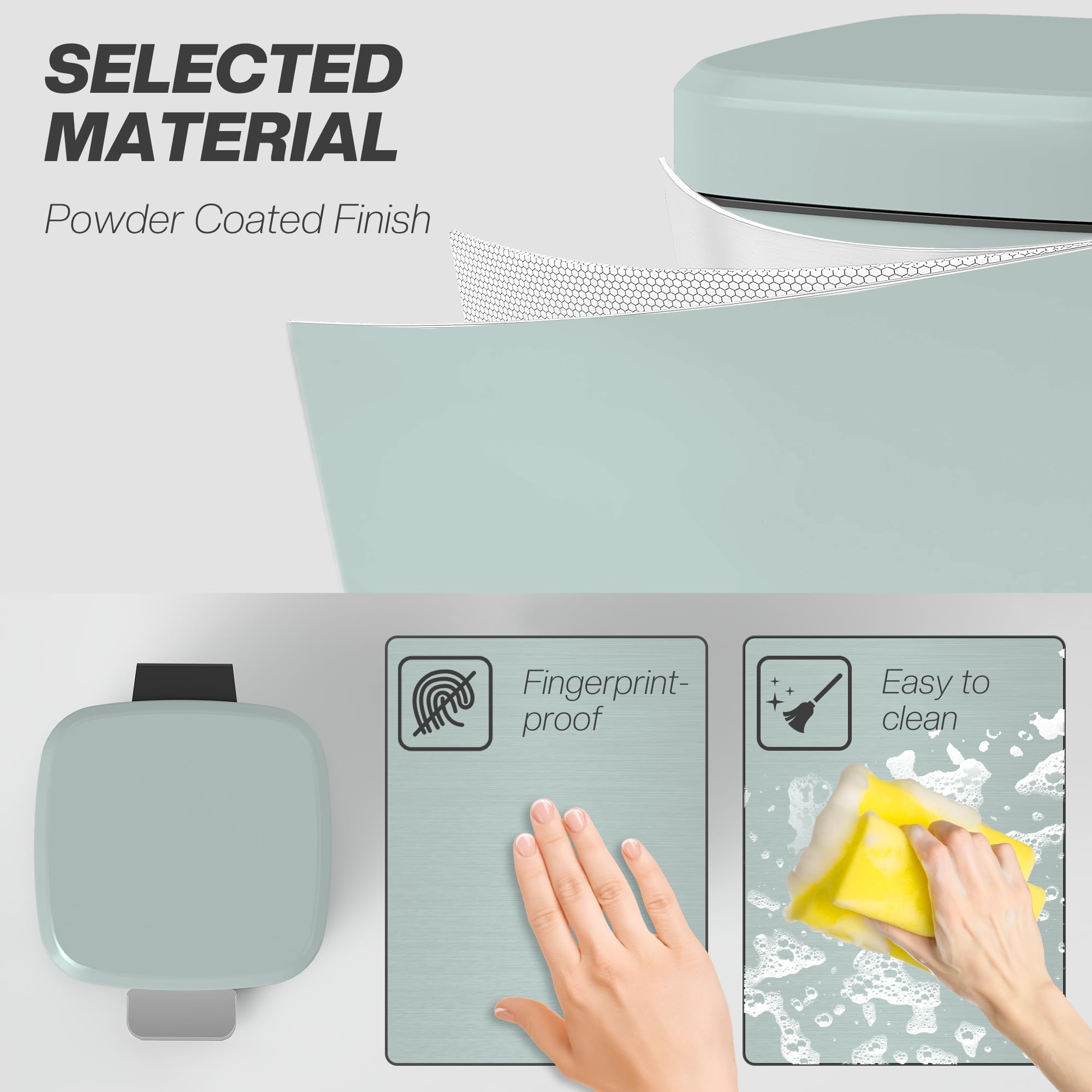HOMCOM 20L Pedal-Mülleimer Küchen-Mülleimer Soft-Close Hellgrün | Fingerabdruckresistent, Fußpedal, herausnehmbarer Inneneimer, für Recycling und Abfall