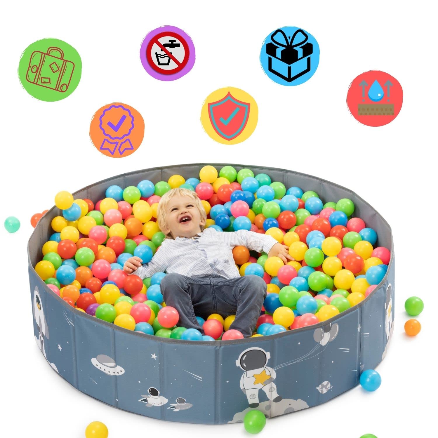 Piscina di Palline per bambini- Piscina con Palline Pieghevole- Parco giochi con Palline- Per uso Interno ed Esterno- Piscinetta Portatile- (Palline non Incluse) (SPACE 120x30cm)