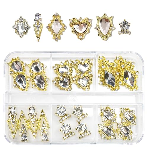 Vista 106 de 36 dijes de uñas de corazón rojo, de aleación de lujo dorada, dijes de San Valentín para uñas, diamantes de imitación rojos en 3D, diamantes