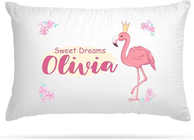 Shopsharks Personalised Pillow Case Flamingo Any Name Print Gift for Kids Girls Bedroom Decoration Boys and Girls