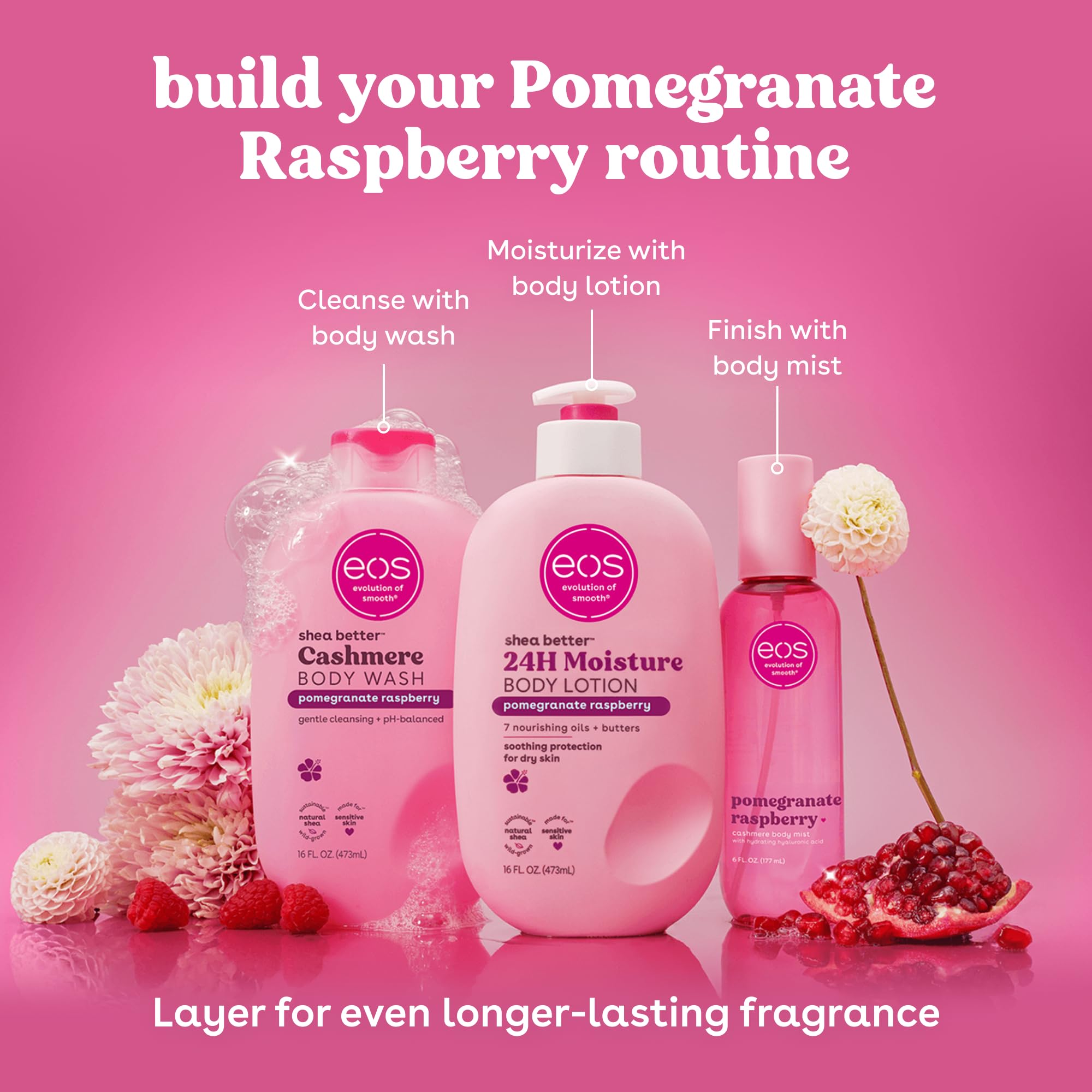 eos Shea Better Body Lotion Pomegranate Raspberry, 24-Hour Moisture Skin Care, Lightweight & Non-Greasy, Natural Shea, Vegan, 16 fl oz: Pomegranate Raspberry 16 Fl Oz (Pack of 1)