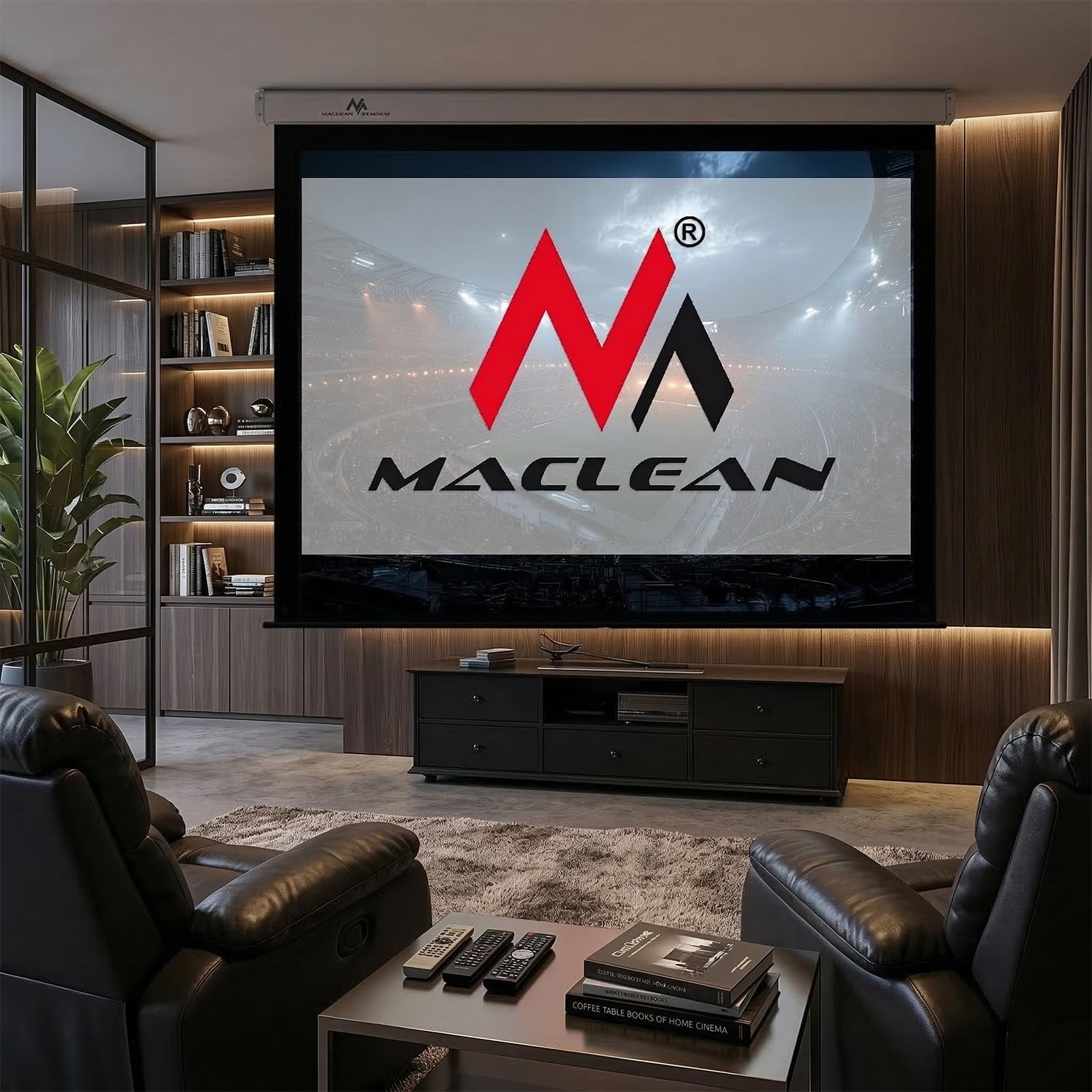 Maclean MC-592 Elektryczny Ekran Projekcyjny, Podwieszane Mobilne Płótno, Przenośny Ścienny Ekran Służący Jako Kino Domowe, Przekątna Obrazu 100'' Format Obrazu 4:3 Wymiary Ekranu 200x150