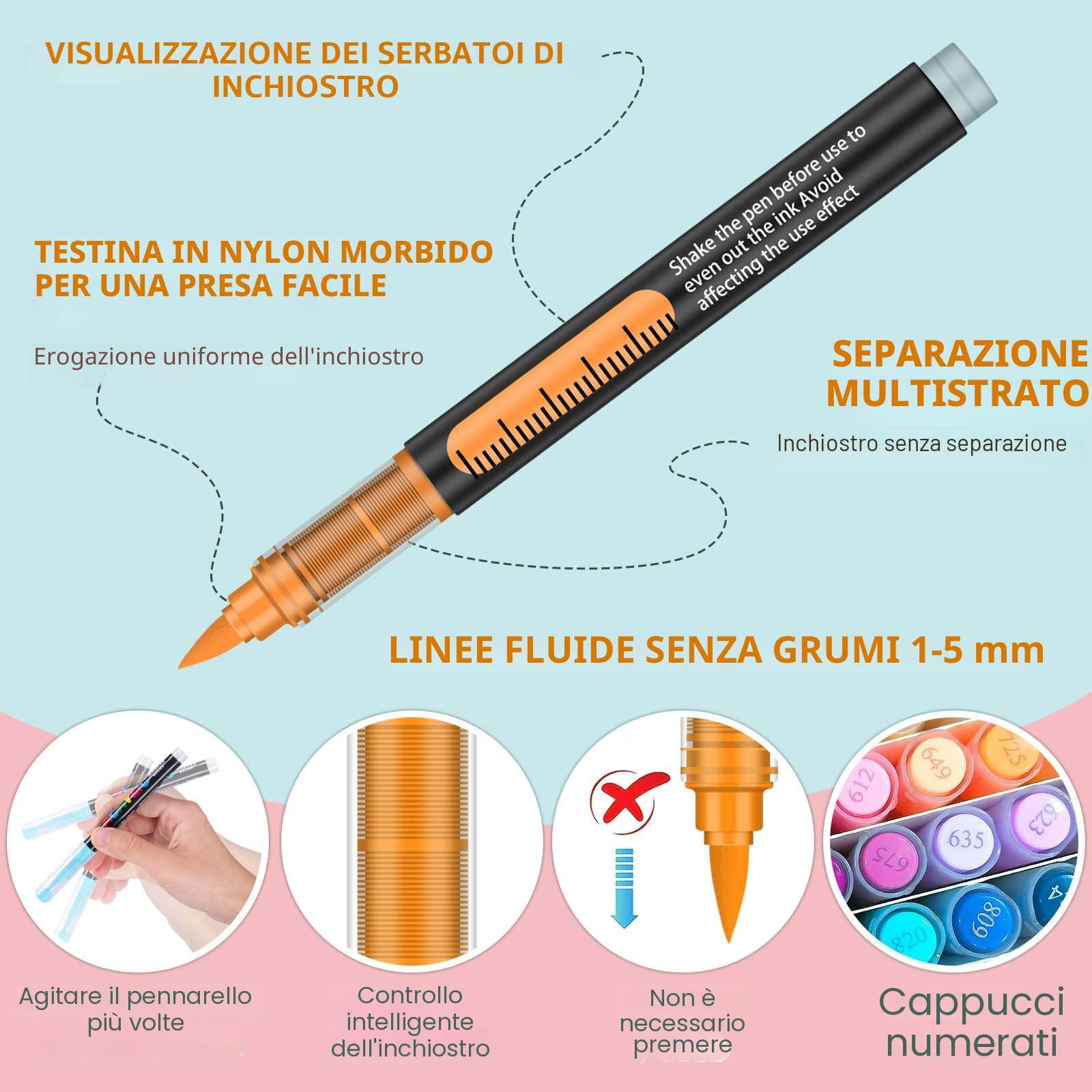 Efimeso 240 Colori Pennarelli Acrilici, Pennarello Vernice Acrilica a Pennello a Base Acqua, Pennarello Vernice Acrilica per Roccia, Tela, Legno, Pietra, Ceramica, Vetro, Tessuto