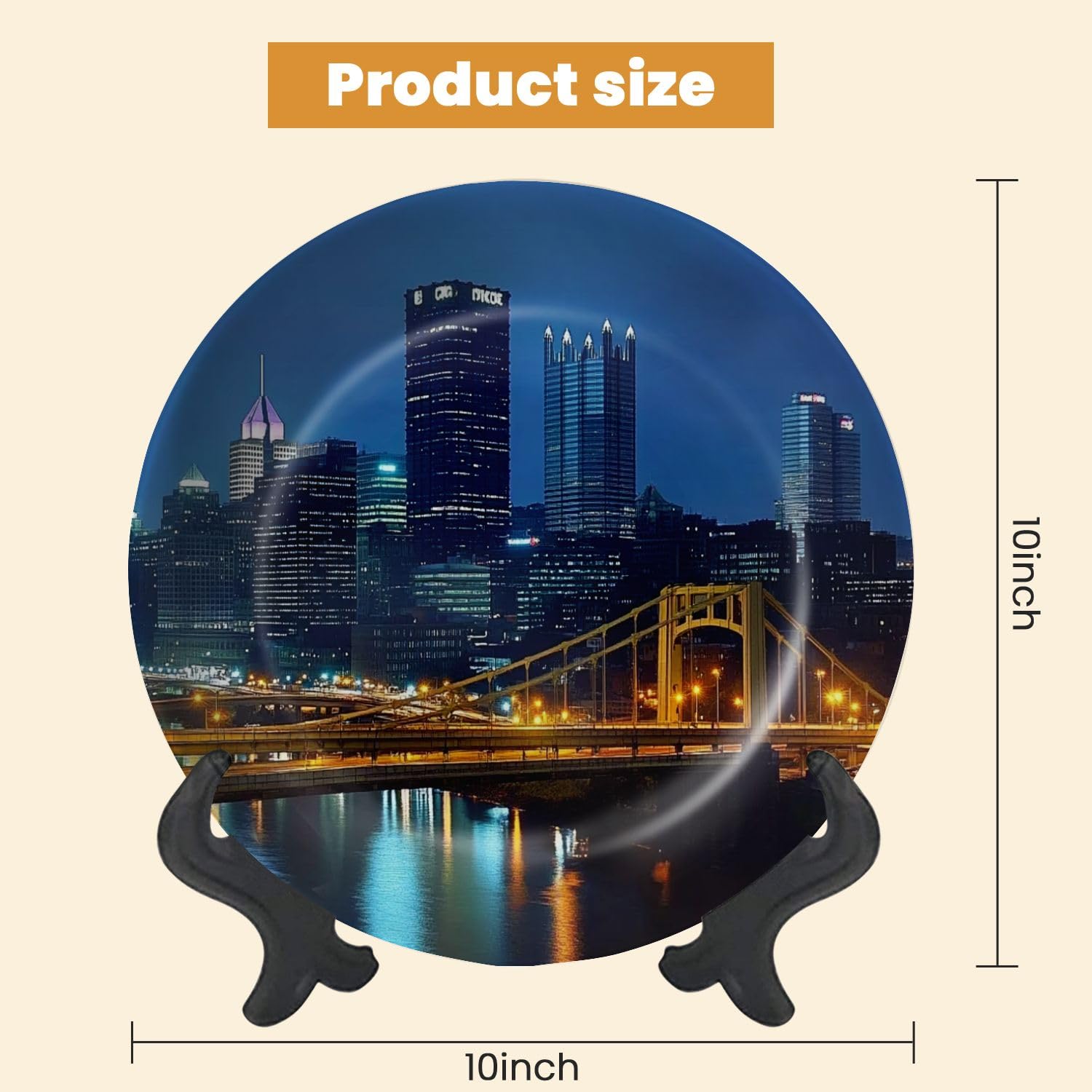 Decorative Plates for Display Pittsburgh Skyline Gift Plates Ceramic Collections Plates Hanging Artwork for Living Dining Room Kitchen Souvenir