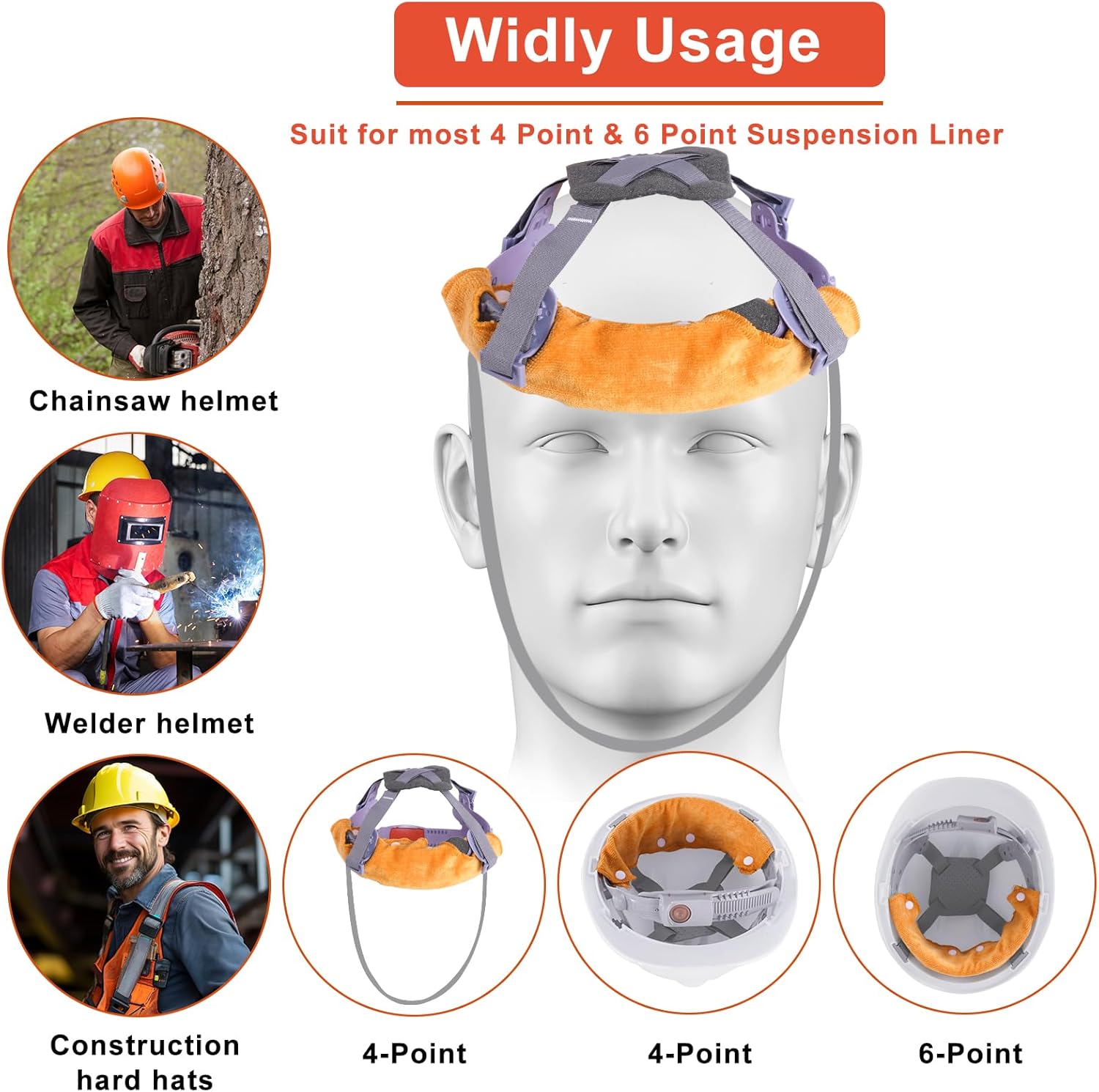 4 Pcs Big Orange/Dark Gray Hardhat Sweatbands Washable Reusable Sweat Bands for Hard Hats, Replacement Terry Cotton Hard Hat Liner for Hard Hats Helmet Comforter Pad Hard Hat Accessories