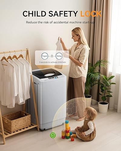 Miniatura 7 de Lavadora portátil de 1.59 pies cúbicos, lavadora portátil de capacidad de 11 libras con 8 ciclos de lavado, 8 niveles de agua, bomba de drenaje,